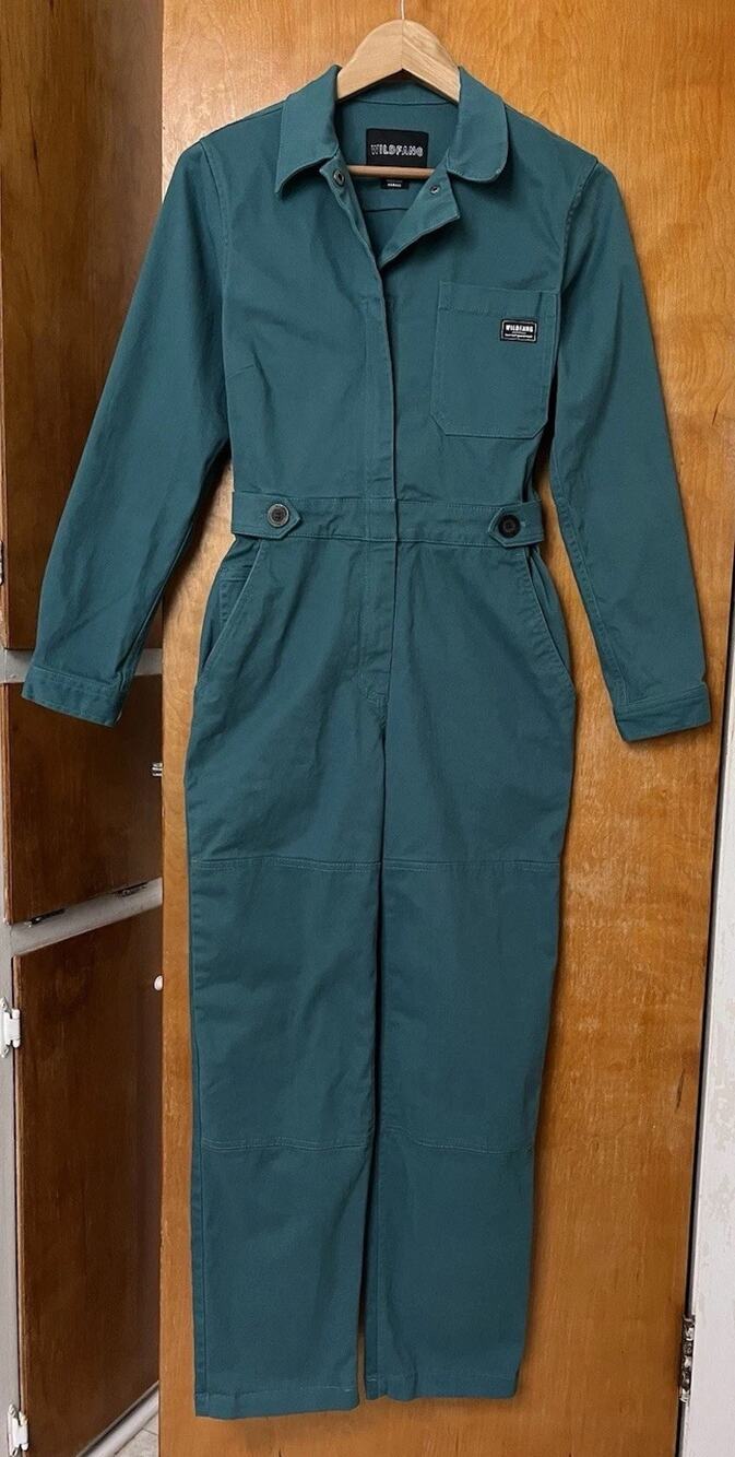 Wildfang The Essential Long Sleeve Utility Coveralls Jumpsuit Sz XS Teal Green